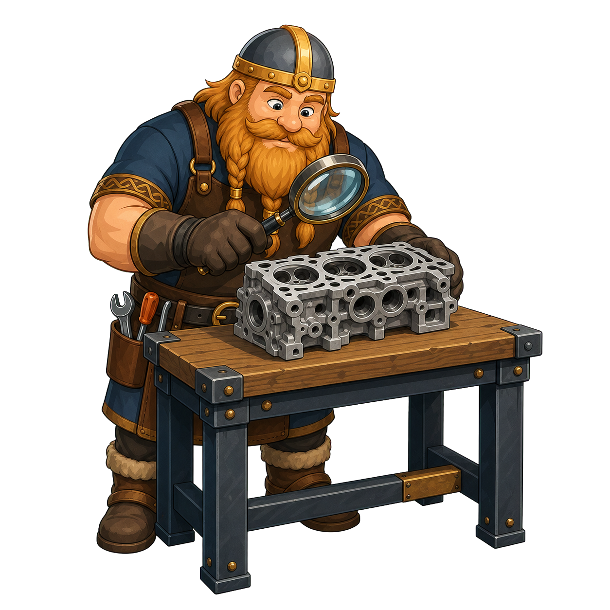 The Viking mechanic inspecting an engine part