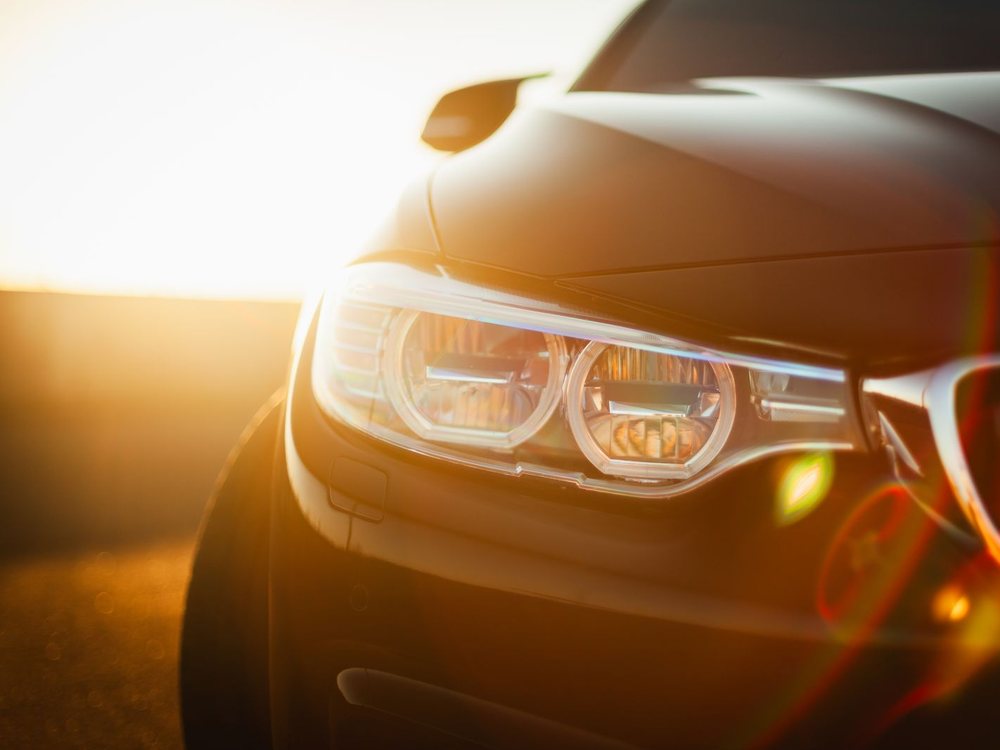LED headlight assembly at sunset